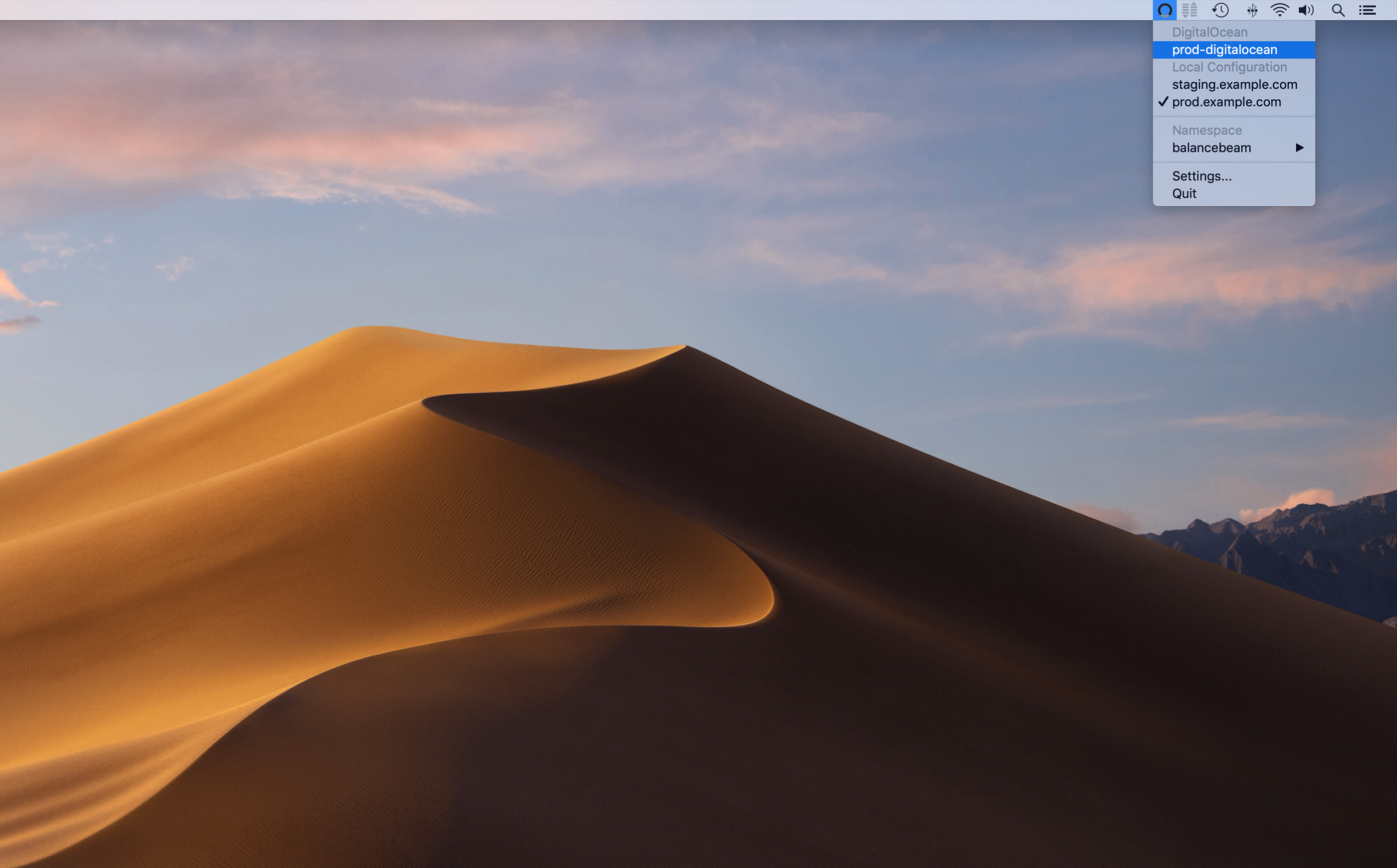 Clusterverse app in the macOS menu bar